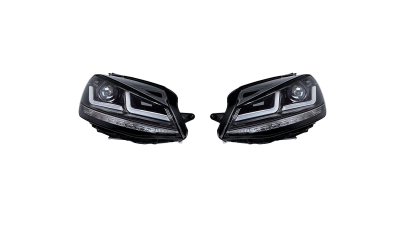 Set faruri tuning VW GOLF 7 (5K), 10.2012-03.2017 versiunea fara faruri xenon, OSRAM, partea stanga+dreapta, bi-LED; cu lampa de parcare LED; cu indicator led; cu 'lumina de zi' tip LED; LED; electric; negru;