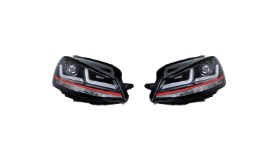 Set faruri tuning VW GOLF 7 (5K), 10.2012-03.2017 versiunea cu faruri xenon, OSRAM, partea stanga+dreapta, bi-LED; cu lampa de parcare LED; cu indicator led; cu 'lumina de zi' tip LED; LED; electric; negru, rosu;