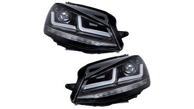 Set faruri VW Golf 7 (5k), 10.2012-03.2017, Versiunea Cu Faruri Xenon, partea Stanga+Dreapta, Tuning, bi-LED; IP69K Protectie; temperatura culoare 6000K; cu lampa de parcare LED; cu indicator led; lumina de zi LED; electric; negru; tuning, OSRAM