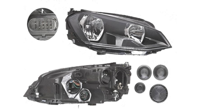 Far Volkswagen Golf 7 (5k), 10.2012-03.2017, fata, Dreapta, cu daytime running light; H15+H7+PWY24W; electric; cu motor, DEPO