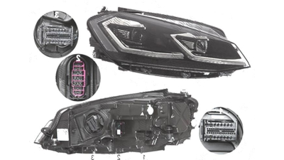 Far Volkswagen Golf 7 (5k), 03.2017-, fata, Dreapta, cu dynamic cu lumini de curbe; cu static cu lumini de curbe; cu LED daytime running light; LED; electric; cu motor, HELLA