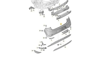 Bara spate VW GOLF 7 (5K), 2017-, model Hatchback, cu 4 gauri pentru senzori asistenta parcare; grunduit