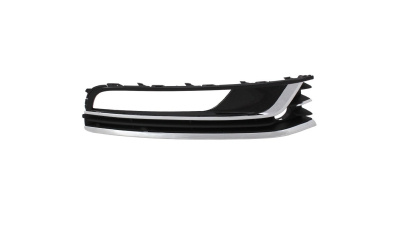 Grila bara fata VW Passat (B7 (36)), 11.2010-2015, Dreapta, 3AA854662C9B9, 95D127-4 cu locas pentru proiectoare, 3 insertii crom si gaura pentru senzor de temperatura, negru langa proiector