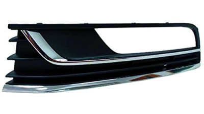 Grila bara fata VW Passat (B7 (36)), 11.2010-2015, Dreapta, 3AA854662A9B9, 95D127-8 cu locas pentru proiectoare, 2 insertii crom, gri inchis langa proiector, pentru modele Confortline