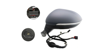 Oglinda exterioara Volkswagen Passat (B8), 08.2014-, Stanga, reglare electrica; grunduit; incalzita; cu functie detectie unghi mort; geam asferic; cromat; 11 pini; cu semnalizare; cu lampa perimetru, View Max