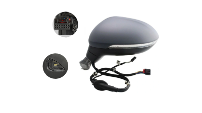 Oglinda exterioara Volkswagen Passat (B8), 08.2014-, Stanga, reglare electrica; grunduit; incalzita; cu functie detectie unghi mort; geam asferic; cromat; pliere electrica; memorie; 17 pin; cu semnalizare; cu lampa perimetru, View Max