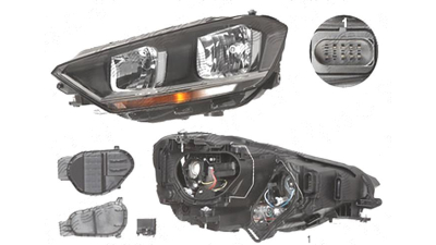 Far Volkswagen Golf Sportsvan, 02.2014-, fata, Stanga, cu daytime running light; H15+H21W+H7; electric; cu motor, DEPO