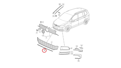 Bandou grila bara protectie fata VW TOURAN (5T), 05.2015-, Centrala, cromat