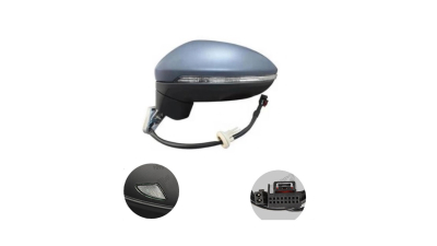 Oglinda exterioara Volkswagen Touran (5t), 05.2015-, Stanga, reglare electrica; grunduit; incalzita; geam asferic; cromat; pliere electrica; 13 pini; cu semnalizare; cu lampa perimetru, View Max
