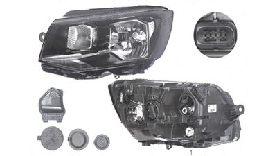 Far Volkswagen Transporter/Multivan (T6), 04.2015-, fata, Stanga, cu daytime running light; H4+P21W+PY21W+W5W; electric; cu motor, DEPO