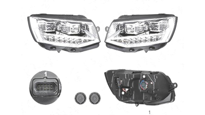 Set faruri tuning VW Transporter/Multivan (T6), 04.2015-, stanga+Dreapta, cu LED indicator; cu LED daytime running light; cu LED-uri pozitie; H1+H11+LED; electric; silver; cu motor; cu becuri;