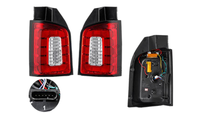Stop spate lampa Volkswagen Transporter/Multivan (T6), 04.2015-, spate, Stanga+Dreapta, 2 usi spate, LED; rosu-alb; tuning, Taiwan