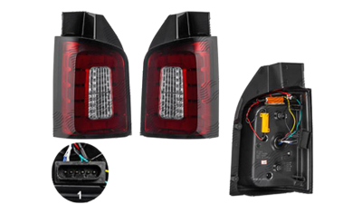 Stop spate lampa Volkswagen Transporter/Multivan (T6), 04.2015-, spate, Stanga+Dreapta, 2 usi spate, LED; rosu-alb, fumuriu; tuning, Taiwan