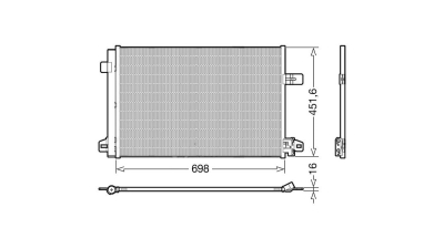 Condensator climatizare VW Transporter T6, 04.2015-, Transporter/MULTIVAN T6, 04.2015-, motor 2.0 TSI, 150 kw benzina, cutie manuala/automata, full aluminiu brazat, 695 (670)x450x12 mm, cu uscator si filtru integrat