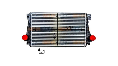 Intercooler VW Amarok (N817), 09.2010-, motor 2.0 TSI 118kw, benzina, 2.0 TDI 90/103kw, 2.0 BiTDI 120kw, diesel, cu/fara AC, aluminiu brazat/plastic, 617x404x31 mm, Behr/Hella, 
