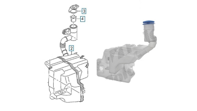 Rezervor spalator parbriz Volkswagen Caddy 3 (2k), 06.2015-, fara pompa spalator, pt modele cu sistem spalare faruri, fara senzor nivel lichid (cu gaura pentru senzor), cu capac