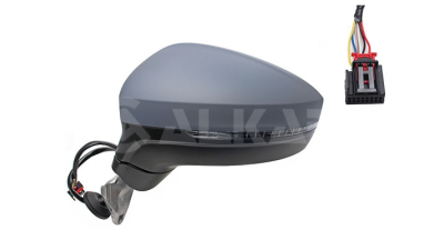 Oglinda usa exterioara VW Tiguan, 05.2016-, partea Stanga, reglare electrica; grunduit; incalzit; sticla asferica; 6 pini; cu lampa indicatoare LED, View Max