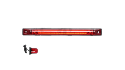 Lampa semnalizare , stop suplimentara Universala Cu Led , partea Stanga/ Dreapta, Dreptunghiulara; L=250mm; H=20mm; Adincime 25mm; 12/24v; Rosie; Fixare Cu Surub, 