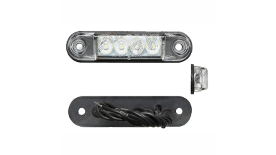 Lampa pozitie gabarit si semnalizare 12/24V; 4 led-uri; oval; fixare cu holsurub; LED; alb; Latime: 77,50 mm; Inaltime: 18 mm; adancime: 11 mm; 