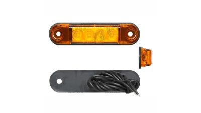 Lampa pozitie gabarit si semnalizare 12/24V; 4 led-uri; oval; fixare cu holsurub; LED; portocaliu; Latime: 77,50 mm; Inaltime: 18 mm; adancime: 11 mm