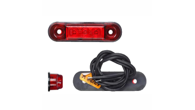 Lampa pozitie gabarit 12/24V; cu cablu; oval; montare surub cu spatiu 45mm; 3xLED; rosu; Latime: 65 mm; Inaltime: 17 mm; adancime: 14 mm;