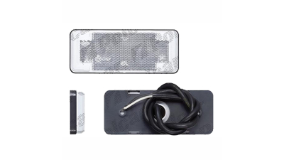 Lampa pozitie gabarit 12/24V; cu element reflectorizant; cu cablu; dreptunghiular; fixare cu holsurub; LED; alb; Latime: 113 mm; Inaltime: 44 mm; adancime: 13 mm;