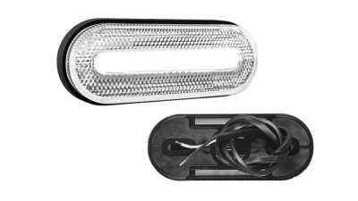Lampa pozitie gabarit 12/24V; lungime cablu 0,5m; cu element reflectorizant; cu cablu; oval; fixare cu holsurub; LED; alb; Latime: 126 mm; Inaltime: 51 mm; adancime: 26 mm; 