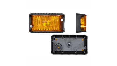Lampa pozitie gabarit 12/24V; cu element reflectorizant; dreptunghiular; fixare cu holsurub; C5W; carcasa neagra, galben; fara cablaj; Latime: 85 mm; Inaltime: 45 mm; adancime: 27 mm; 