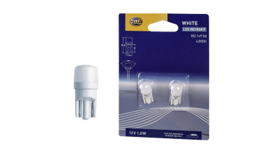 Set becuri auto W5W T10 LED HELLA 12V; 1W; 65 lm; temperatura culoare 4000K; W2.1x9.5d; Omologare: nu, 2 buc.