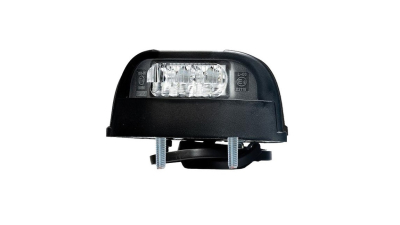Lampa numar inmatriculare 12/24V; lungime cablu 0,5m; montare surub cu spatiu 45mm; 3xLED; carcasa neagra; cu cabluri; Latime: 112 mm; Inaltime: 49 mm;