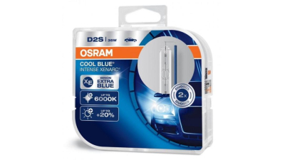 Set becuri auto Xenon D2S pentru far OSRAM Cool Blue Intense cu pana la 20% mai multa lumina, 12/24V; 35W; 3200 lm; culoare temperatura 6000K; P32d-2; 2 buc.