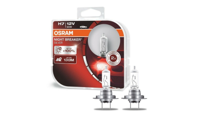 Set becuri auto OSRAM H7 12V; 55W; night breaker silver; 1500 lm; cu pana 100% mai multa lumina; culoare temperatura 3300K; Px26d; 64210NBSHCB, 2 buc.