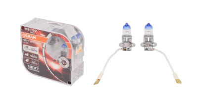 Set becuri auto H3 OSRAM Night breaker laser 12V; 55W; 1450lm; cu pana 150% mai multa lumina; culoare temperatura 3400K; PK22s; 64151NLHCB, 2 buc.