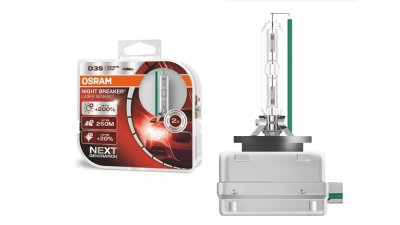 Set becuri auto Xenon D3S pentru far OSRAM Night Breaker Laser cu pana la 200% mai multa lumina, 12/24V; 35W; 3200 lm; culoare temperatura 4400K; P32d-5; 2 buc.