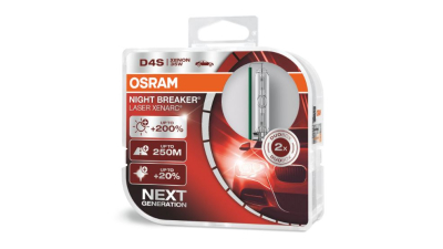 Set becuri auto Xenon D4S pentru far OSRAM Night Breaker Laser cu pana la 200% mai multa lumina, 12/24V; 35W; 3200 lm, culoare temperatura 4400K; P32d-5; 2 buc. 66440XNLHCB