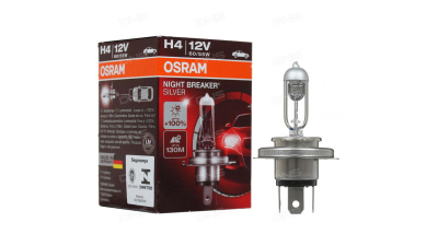Bec auto halogen H4 OSRAM 12V; 60/55W; Night breaker silver; 1650lm; cu pana 100% mai multa lumina; culoare temperatura 3200K; P43t; 64193NBS, 1 buc.