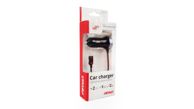 Incarcator auto AMIO 12/24V , cu cablu incarcare conector IOS Lightning + 2x iesiri USB 2.4A