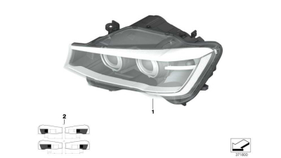 Far Bmw X3 F25 03.2014-; X4 F26 08.2014- , tip bec D1S+LED+PY21W; BI-Xenon, Cu leduri de zi  , partea Dreapta, 63117401132 Original