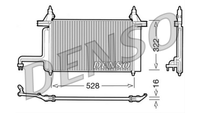 Condensator climatizare AC Denso, FIAT STILO, 11.2001-11.2006 motor 1.2; 1.4; 1,6; 1.9 JTD; 1.9 MultiJet, aluminiu/ aluminiu brazat, 570 (530)x340x16 mm, cu uscator si filtru integrat