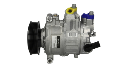 Compresor aer conditionat Audi A1 (8X), 2010-2018, motor 1.2 TFSI, 63kw, 1.4 TFSI, 90/136kw, benzina; 1.6 TDI, 66/77kw, 2.0 TDI, 105kw, diesel, rola curea 110 mm, 6 caneluri, de tip Denso: 6SEU14C