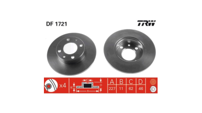 Disc frana Autobianchi Autobianchi Y10, Fiat 125, 126, 127, 131, Argenta, Fiorino, Regata, Fso Polonez, Lancia Prisma, Y10, A 112, Seat Ibiza, Malaga, Marbella, Yugo 101, TRW