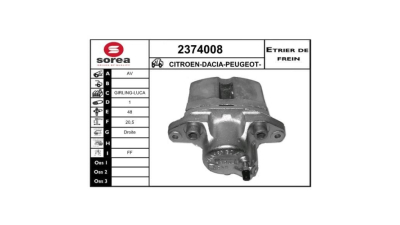 Etrier disc frana EAI 2374008 Dacia Logan Sandero Renault 19 21 CLio Megane Thalia Twingo, Peugeot 309, Citroen ZX, partea dreapta
