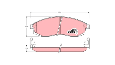 Set placute frana Mitsubishi L200 (K7 T, K6 T), 01.1996-12.2011; Nissan Maxima / Maxima Qx 4 (A32), 03.1994-08.2000, Maxima / Maxima Qx 4 Estate (A32), 10.1997-12.2000, parte montare Fata, TRW GDB3124
