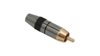 Fisa RCA contact aurit pentru cablu de maxim 8 mm cu inel de marcare negru