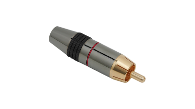 Fisa RCA contact aurit pentru cablu de maxim 8 mm cu inel de marcare rosu