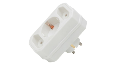 Priza casa tripla cu 2 (simple) + 1 (cu protectie), 250V AC