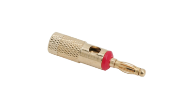 Fisa banana aurita pentru cablu max. 4mm, marcaj rosu baza