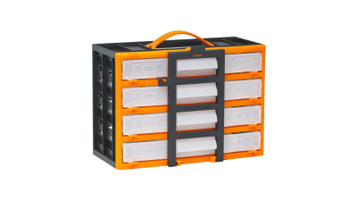 Cutie de depozitare cu sertare, portabila 310x165x220mm, 2 sertare cu 4 celule fixe + 2 sertare cu 6 celule fixe