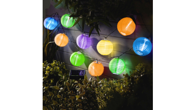 Garden of Eden - sir de 10 lampioane solare LED diferite culori, alb rece 3,7 m