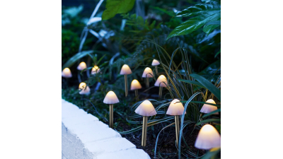 Garden of Eden - Lampa solara LED 12 buc. Ciuperci mini alb cald 24 cm x 4 m